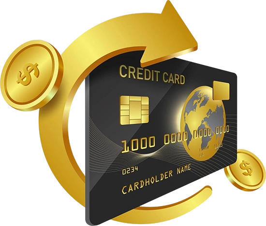 golden-arrows-revolve-around-black-credit-cards-gold-coins-float-around
